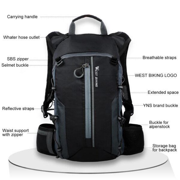 Wasserdichte Fahrradtasche, Fahrradrucksack, atmungsaktiv, 10 l, ultraleicht, Fahrrad-Wasserbeutel, Klettern, Radfahren, Trinkrucksack - Image 3
